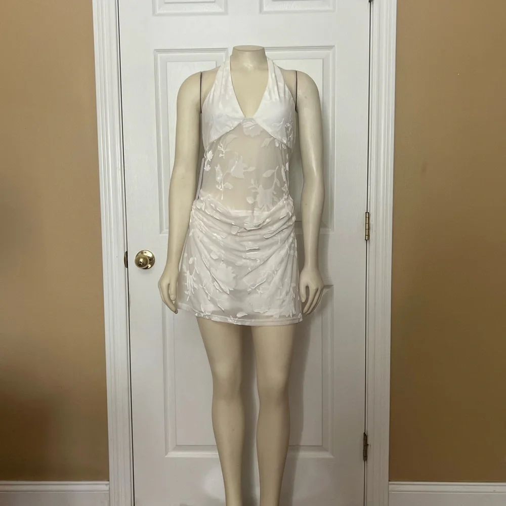 Princess Polly White Sheer Floral Halter Mini Dress - Picture 11 of 15
